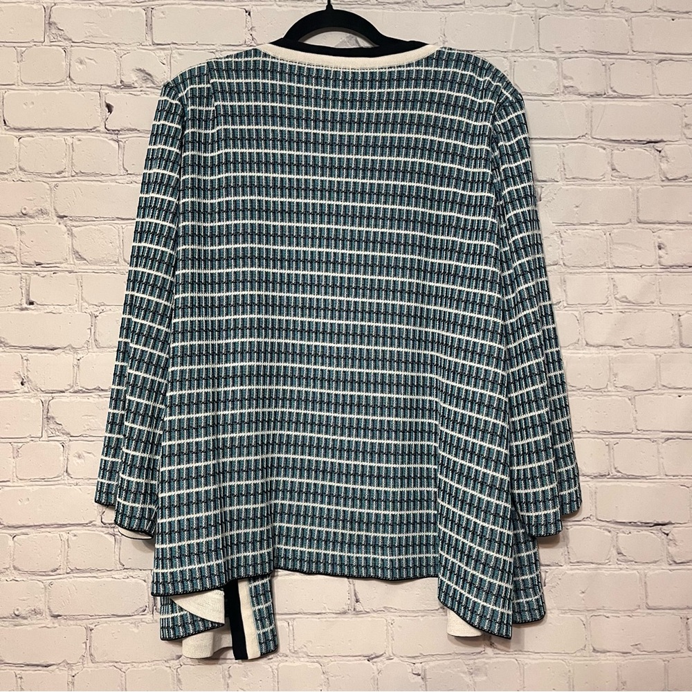 Misook Knit Open Front Jacket Blue White Black Patterned Cardigan Pockets Sz 2X - Picture 7 of 7